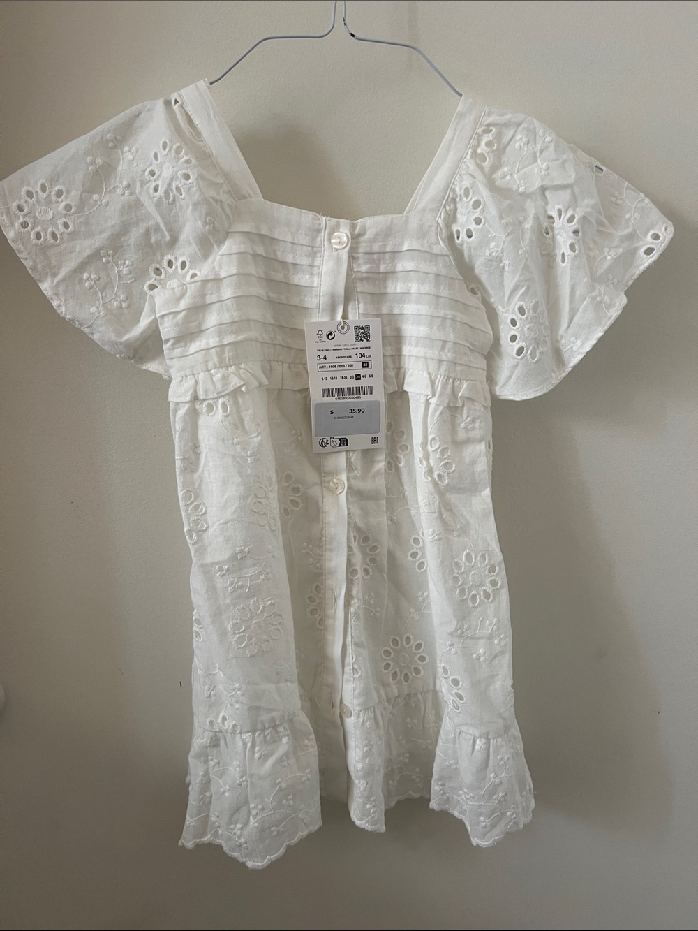 White Eyelet Cotton Kids Dress - Brand: Zara